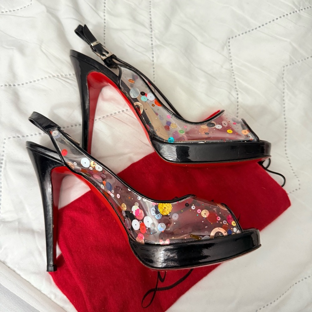 Christian Louboutin “UN BOUT” PVC Sequin Slingback Peep Toe Heels – Size 40.5 - Picture 3 of 6